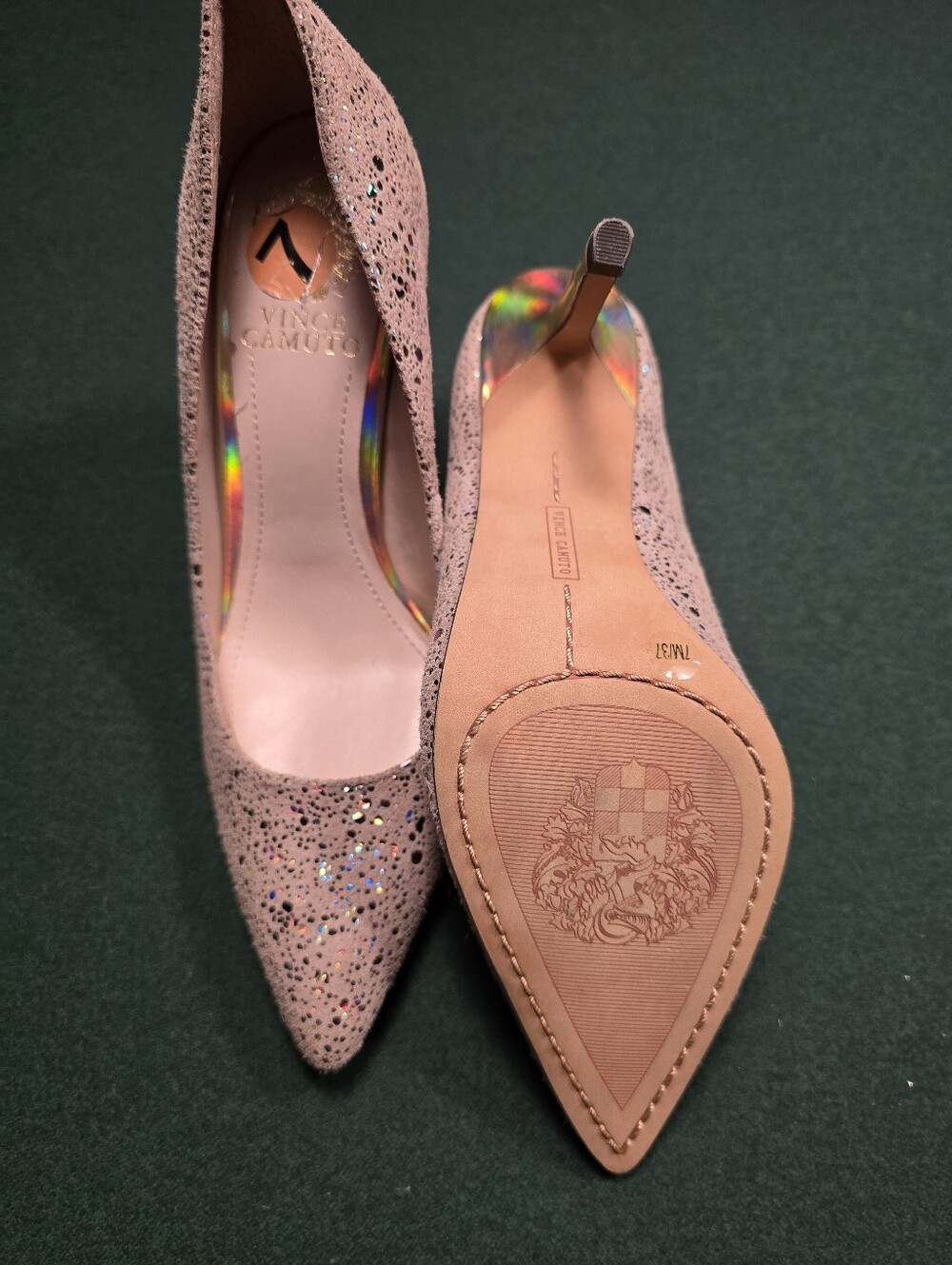 Vince Camuto Beige and iridescent Sparkle Pointed Toe Stilettos